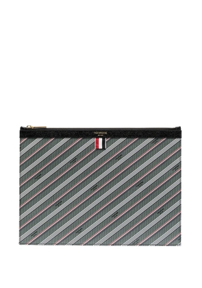 Thom Browne striped logo-print pouch - Grey