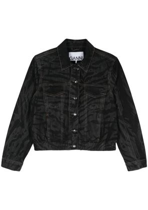 GANNI zebra.print denim jacket - Black