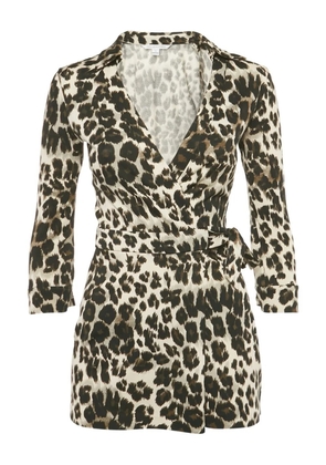 DVF Diane von Furstenberg leopard-print wrap playsuit - Neutrals