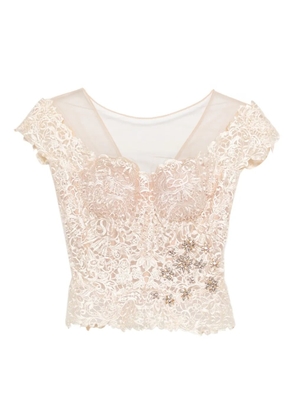Gemy Maalouf bead-embellished lace top - Gold