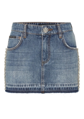 Philipp Plein rhinestone-embellished denim skirt - Blue