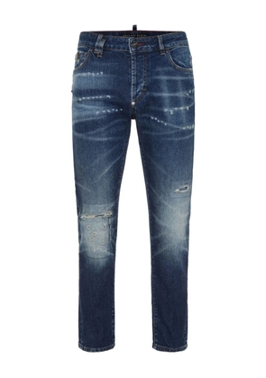 Philipp Plein distressed logo-plaque jeans - Blue