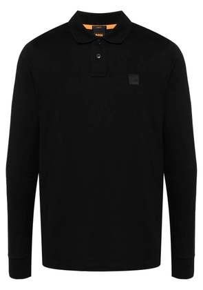 BOSS logo-appliqué long-sleeved polo shirt - Black