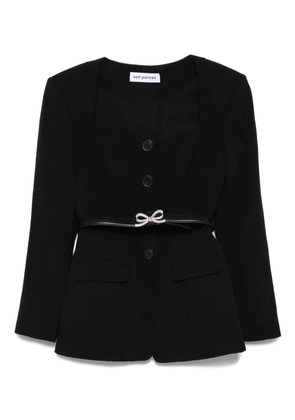 Self-Portrait bow-embellished belted jacket - Black