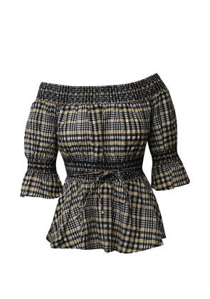 GANNI check-pattern off-shoulder blouse - Black