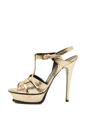 Saint Laurent Pre-Owned lizard-effect platform sandals - Gold