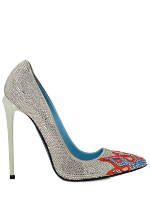 Philipp Plein 120mm rhinestone-embellished suede pumps - Neutrals