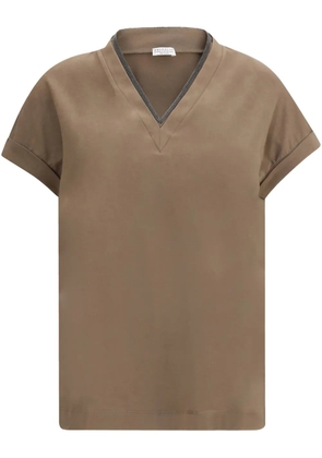 Brunello Cucinelli V-neck short-sleeve top - Brown