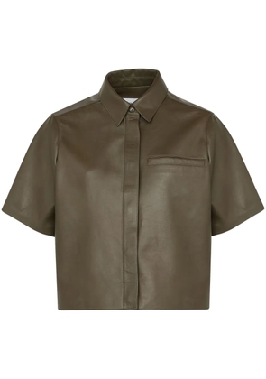Yves Salomon cropped leather overshirt - Green