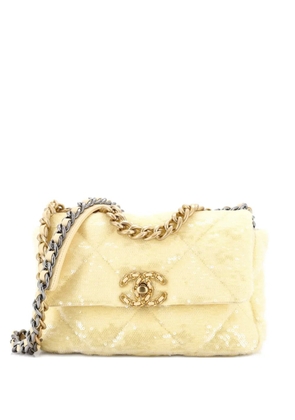 CHANEL Pre-Owned 19 Flap Bag Quilted Sequins Medium shoulder bag - Yellow