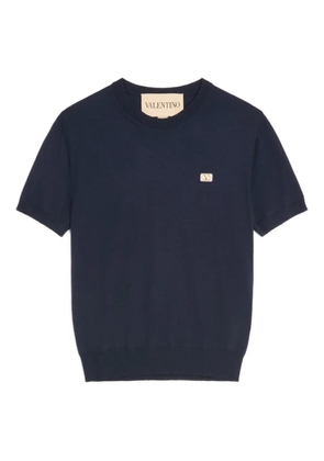 Valentino Garavani Valentino Wool T-Shirt with VLogo Patch - Blue