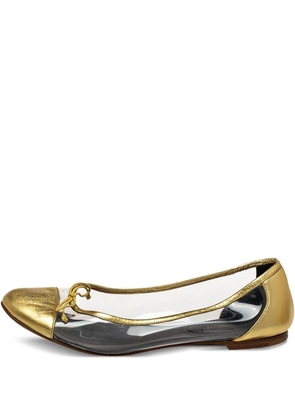 Saint Laurent Pre-Owned metallic-leather panelled ballet flats - Gold