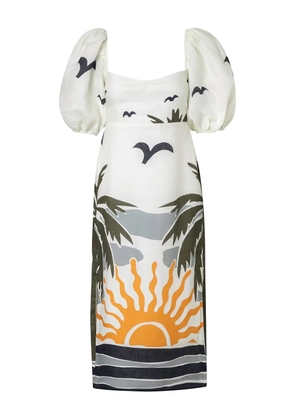 Cala de la Cruz Timbiqui puff-sleeve printed midi dress - White