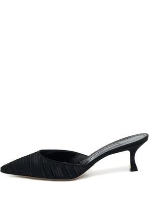 Manolo Blahnik 42 Carolynemu pleated detail mules (11 CM) - Black