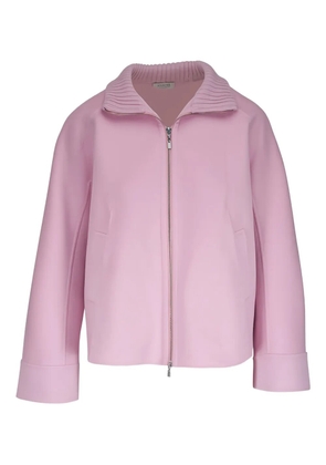 Kinross Cashmere ribbed collar zip jacket - Pink