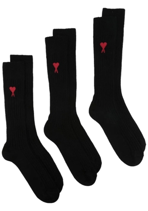 AMI Paris intarsia-knit logo socks (pack of three) - Black