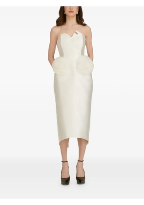 ARAFTU strapless floral-appliqué midi dress - White