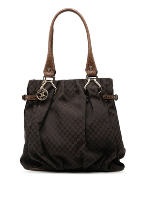 Celine Pre-Owned 2009 Embossed Leather Trimmed Macadam Canvas Vertical tote bag - Brown