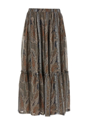 Saint Laurent paisley-print ruffled skirt - Grey