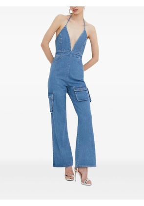 Bardot halterneck cargo jumpsuit - Blue