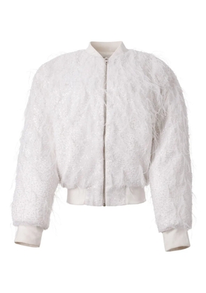 Almaz sequin-embellished fringed bomber jacket - White
