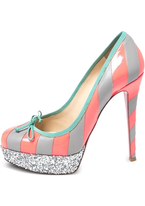 Christian Louboutin Pre-Owned 130mm glitter-embellished striped pumps - Grey