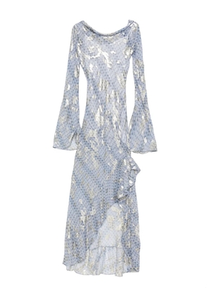 MIAU by Clara Rotescu Story metallic-print ruffle-trim maxi dress - Blue