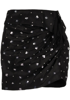 Self-Portrait sequin-embellished ruched mini skirt - Black