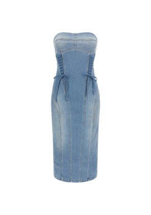 Elisabetta Franchi stonewashed bustier denim midi fitted dress - Blue