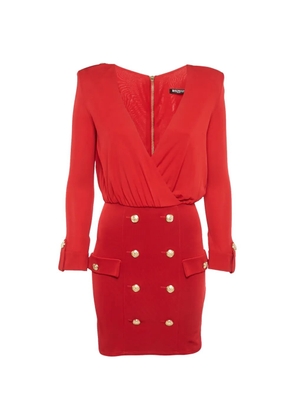 Balmain Pre-Owned V-neck button mini dress - Red
