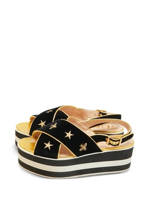 Gucci Pre-Owned leather velvet embroidered sandals - Black