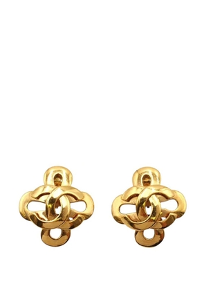 CHANEL Pre-Owned 1995 Gold Plated CC Clover Clip On Earrings costume earrings