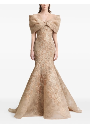 Gemy Maalouf floral-embroidered gown - Neutrals