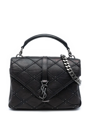 Saint Laurent Pre-Owned 2017 Medium Quilted Diamond Iridescent Calfskin Monogram Studded College satchel - Black