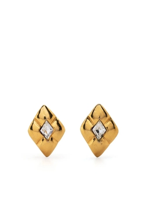CHANEL Pre-Owned 2000s crystal-embellished rhombus clip-on earrings - Gold