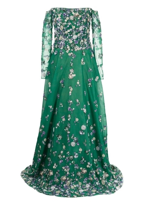 Saiid Kobeisy beaded off-shoulder tulle dress - Green