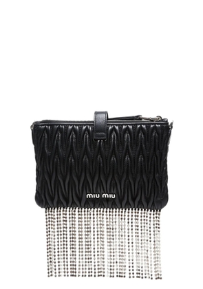 Miu Miu Pre-Owned 2010s matelassé crystal-fringe shoulder bag - Black