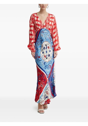 NEVER FULLY DRESSED long-sleeve V-neck maxi dress - Red