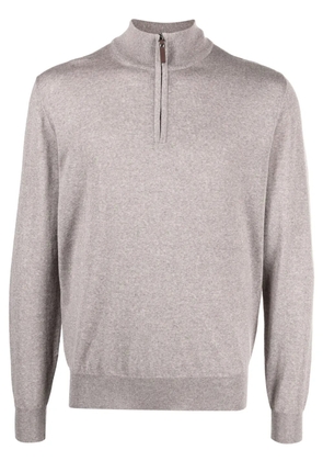 Canali zip-detail merino jumper - Brown