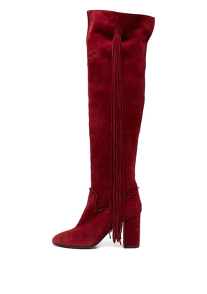Aquazzura 90mm suede fringe over-the-knee boots - Red
