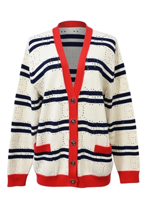 Gucci Pre-Owned pointelle-knit striped cardigan - Neutrals