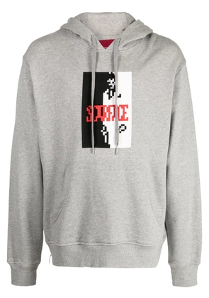 Mostly Heard Rarely Seen 8-Bit Say Hello To My Little Friend graphic-print cotton hoodie - Grey