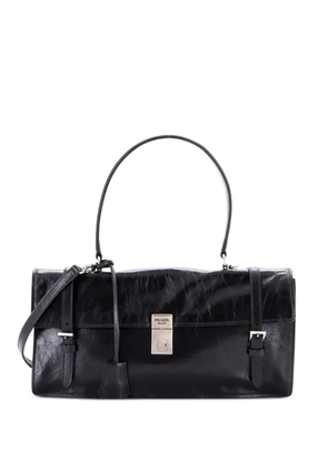 Prada Pre-Owned Lux Double Buckle Flap Bag Soft Calfskin Medium satchel - Black
