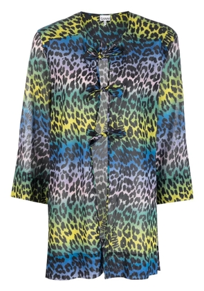 GANNI leopard-print cotton blouse - Blue