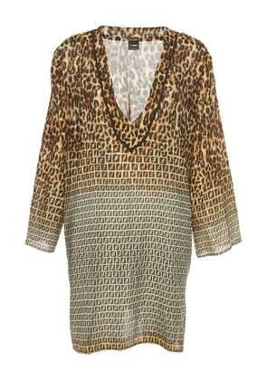 Fendi Pre-Owned animal-print V-neck tunic - Brown