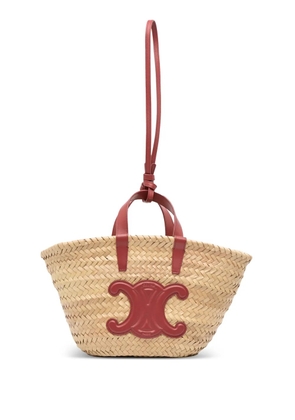 Celine Pre-Owned 2022 Small Raffia Cuir Triomphe Classic Panier Tote satchel - Brown
