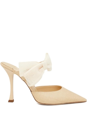 Jimmy Choo 100mm Brook bow pointed mules - Neutrals