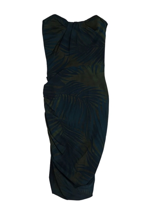 Lanvin Pre-Owned 2016 leaf-print ruched midi dress - Green