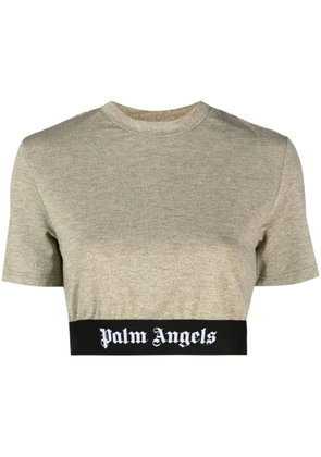 Palm Angels logo-tape cropped T-shirt - Gold