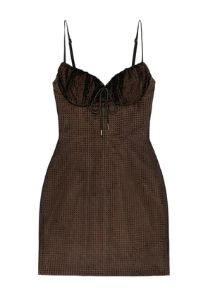 AREA crystal hotfix mini dress - Brown